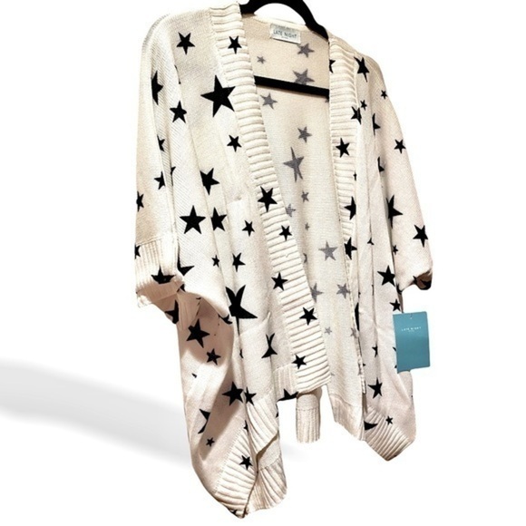 NWT Star Print Kimono Knit Sweater Dolman Sleeve Open Cardigan White M - Picture 6 of 16